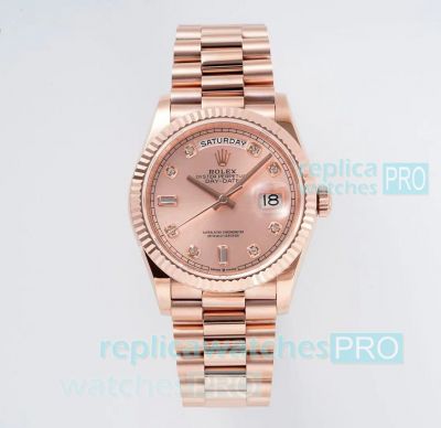 TWS Factory Swiss Replica Rolex DayDate 36 Salmon with Diamond Watch